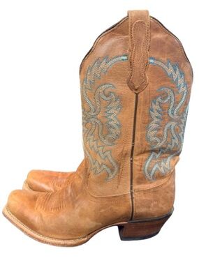 Nocona NL5009 Western Cowboy Boots Brown Leather Turquoise Stitch Square Toe 8B